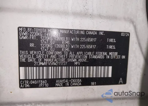 2024 Toyota Rav4 Hybrid Le from USA, damaged, VIN 2T3MWRFV5RW211727